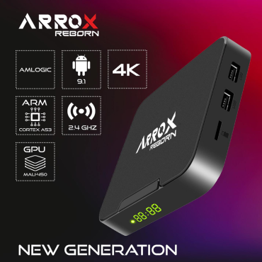 Arrox Reborn 4K UHD Android 9.1 H.265 IPTV Receiver 2GB RAM 16GB Flash, Schwarz