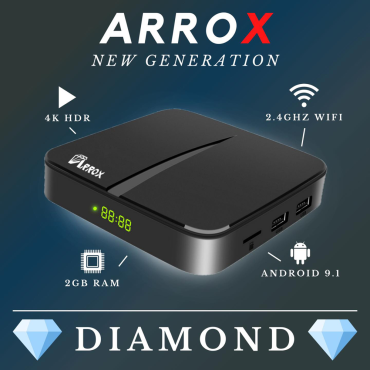 Arrox Diamond 4K UHD Android 9.1 H.265 IPTV Receiver 2GB RAM 16GB Flash, Schwarz