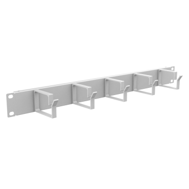 Netzwerk-Schrank Kabel-Rangierpanel  19-Zoll, 1HE,  5 F&uuml;hrungsb&uuml;gel Hellgrau